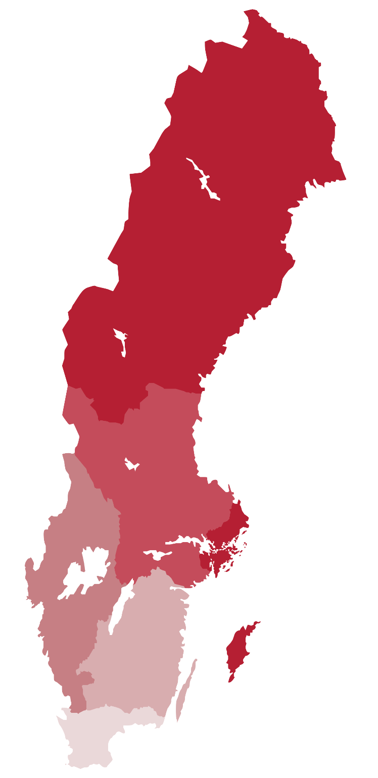 Kartbild som visar aktuell årsrapports organisationsdel utmärkt. 